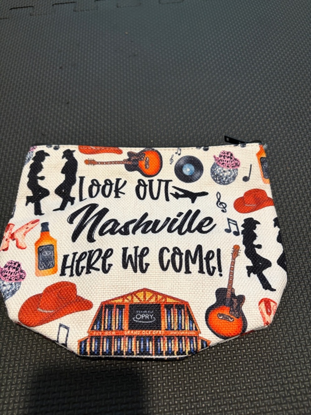 Anthropologie Nashville Graphic Cosmetic Bag - Cream, Black, Orange, Pink, Blue